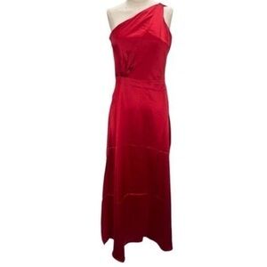 Rachel Parcell Womens sz 6 Silky Charmeuse One Shoulder Slit Midi Dress Red NWT